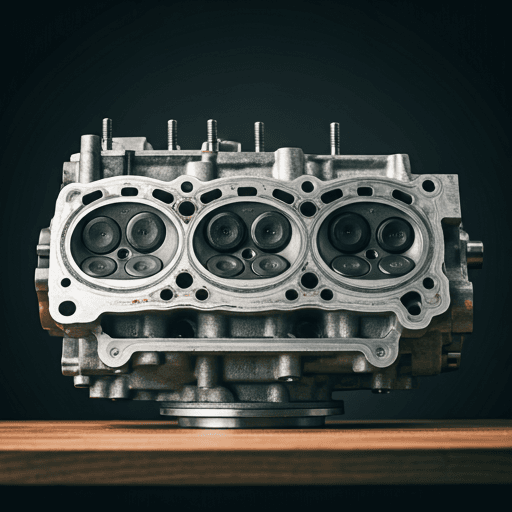Close up of engine cylinder head with valves