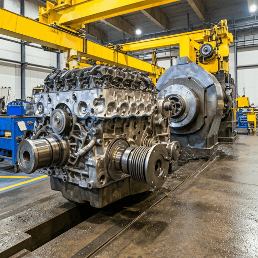 Industrial automotive machine shop with engine parts